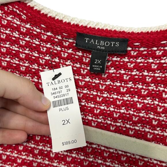 Talbots Tipped Tweed Sweater Jacket NWT Women's Sz 2X Red Refined Preppy Bold - Picture 3 of 6